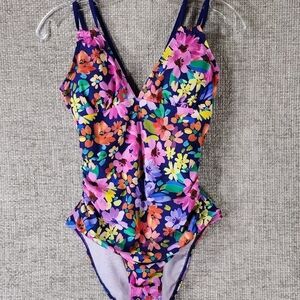 NEW Cupshe SWIMSUIT Women's LG 1PC  V-Neck Tummy Control ADJ Straps Back O-Ring